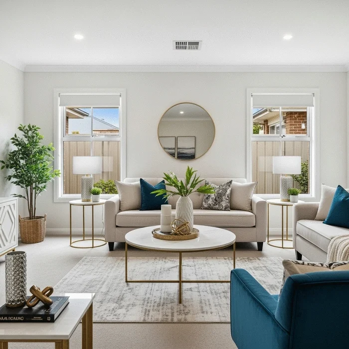 Interior Refresh & Styling “Interior refresh and stylish living room makeover for improved property appeal”
“Modern staged living room design for property marketing”